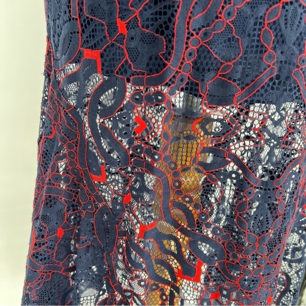 JONATHAN SIMKHAI Midnight & Red Lace‎ Overlay Illusion Midi Dress - Picture 6 of 16